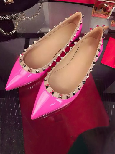 Women's Pale Pink Patent Leather Flat Heel Flats #UKM03030747