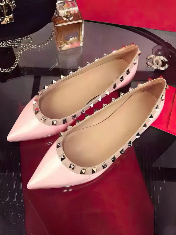 Women's Pink Patent Leather Flat Heel Flats #UKM03030749