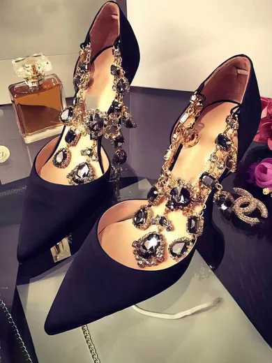 Women's Black Satin Stiletto Heel Pumps #UKM03030754