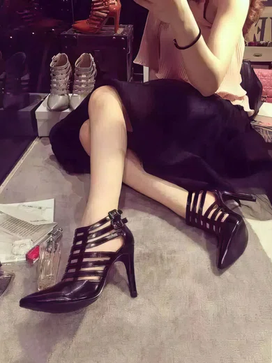 Women's White Real Leather Stiletto Heel Pumps #UKM03030762