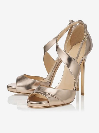 Women's Gold Real Leather Stiletto Heel Pumps #UKM03030794