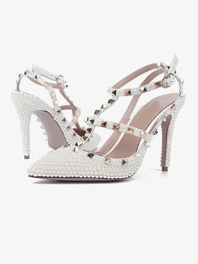 Women's White Patent Leather Stiletto Heel Pumps #UKM03030808