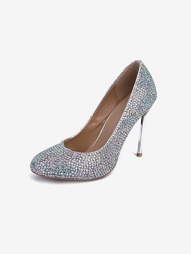 Women's Silver Real Leather Stiletto Heel Pumps #UKM03030841