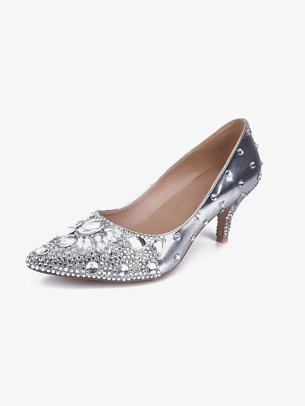 Women's Silver Real Leather Kitten Heel Pumps #UKM03030842