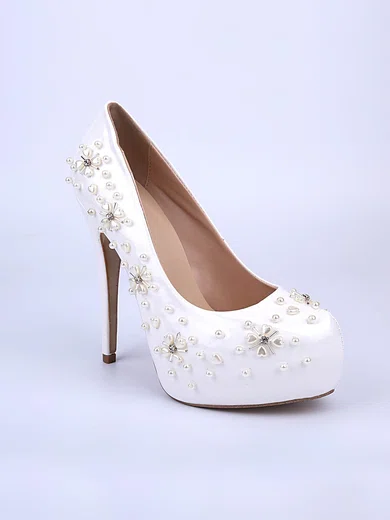 Women's White Patent Leather Stiletto Heel Pumps #UKM03030855
