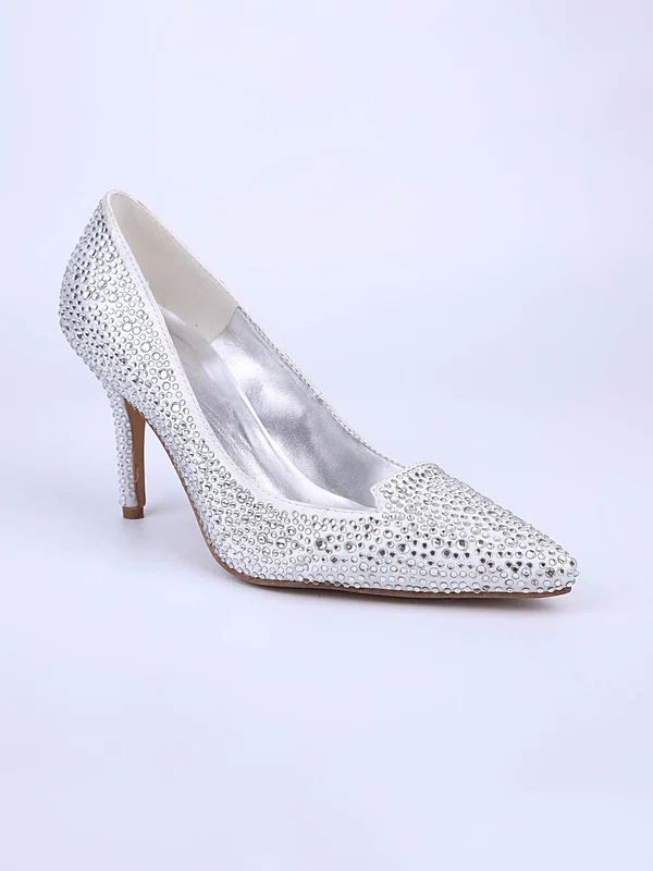 Women's White Sparkling Glitter Stiletto Heel Pumps #UKM03030856