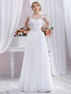 A-line Illusion Tulle Floor-length Wedding Dresses With Appliques Lace #UKM00022403