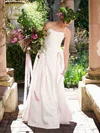 A-line Straight Satin Floor-length Wedding Dresses With Ruffles #UKM00022421