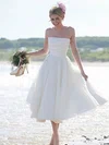 Summer Tea-length Strapless Ruffles Ivory Tulle Wedding Dresses #UKM00022444