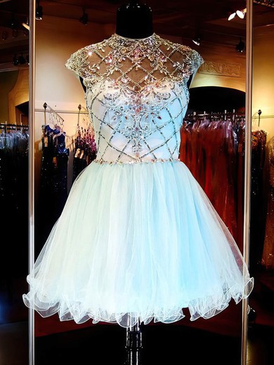 Ball Gown High Neck Tulle Short/Mini Beading Prom Dresses #UKM020101145