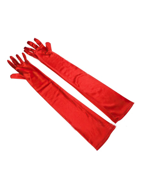 White Elastic Satin Opera Length Gloves #UKM03120025