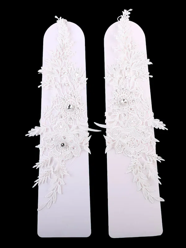 White Lace Wrist Length Gloves with Beading #UKM03120032
