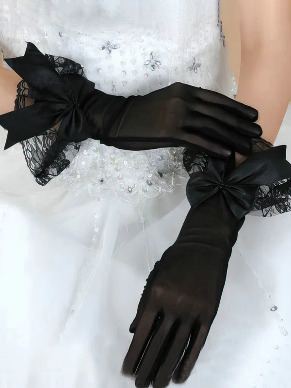 Black Organza Wrist Length Gloves with Lace/Bow #UKM03120040