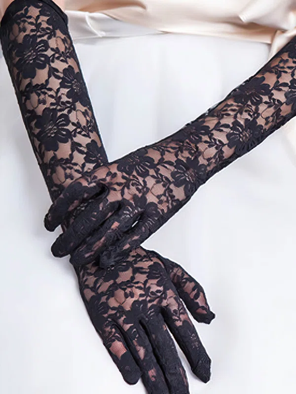 White Lace Elbow Length Gloves with Lace #UKM03120073