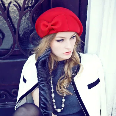 Black Wool Beret Hat #UKM03100003