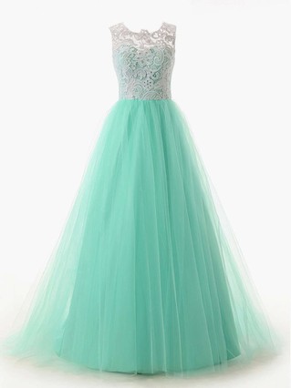 Ball Gown V-neck Tulle Sweep Train Beading Prom Dresses | MillyBridal