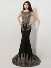 Trumpet/Mermaid Scoop Neck Silk-like Satin Court Train Appliques Lace Prom Dresses #UKM020101281