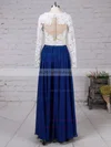 A-line V-neck Lace Chiffon Floor-length Pearl Detailing Prom Dresses #UKM020101388