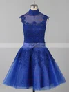 Popular High Neck Multi Colours Tulle Appliques Lace Knee-length Prom Dresses #UKM020101414