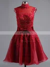 Popular High Neck Multi Colours Tulle Appliques Lace Knee-length Prom Dresses #UKM020101414