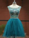 Pretty Scoop Neck Tulle Beading Short/Mini Prom Dress #UKM020101492