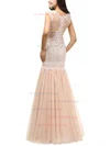 Trumpet/Mermaid Scoop Neck Tulle Floor-length Appliques Lace Prom Dresses #UKM020101621