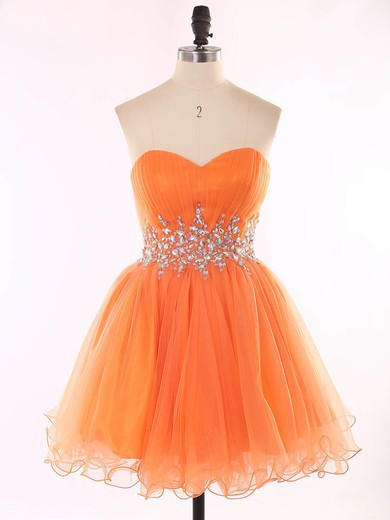 A-line Sweetheart Organza Short/Mini Beading Prom Dresses #UKM020101625