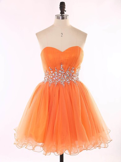 Girls Orange Sweetheart Organza Beading Short/Mini Prom Dresses #UKM020101625