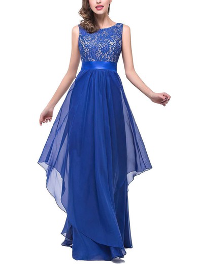 A-line Scoop Neck Lace Chiffon Floor-length Sashes / Ribbons Prom Dresses #UKM020101628