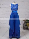 A-line Scoop Neck Lace Chiffon Floor-length Sashes / Ribbons Prom Dresses #UKM020101628
