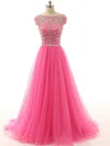 Ball Gown Scoop Neck Tulle Sweep Train Beading Prom Dresses #UKM020101856