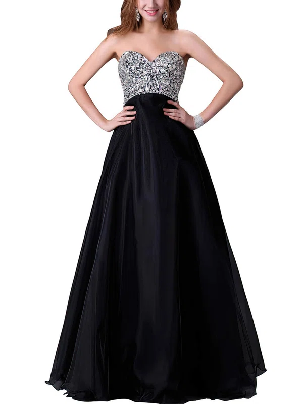 A-line Sweetheart Organza Floor-length Crystal Detailing Prom Dresses #UKM020101862