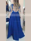 A-line Scoop Neck Chiffon Floor-length Appliques Lace Prom Dresses #UKM020101864