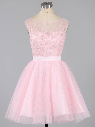Scoop Neck Tulle Short/Mini Appliques Lace Sweet Prom Dresses #UKM020101913