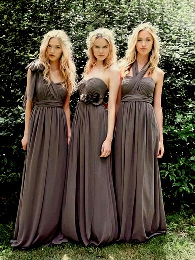 Empire Floor-length Sweetheart Ruffles Gray Chiffon Wholesale Bridesmaid Dresses #UKM01012491