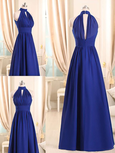 Perfect Halter Royal Blue Chiffon Ruffles Floor-length Bridesmaid Dresses #UKM01012508