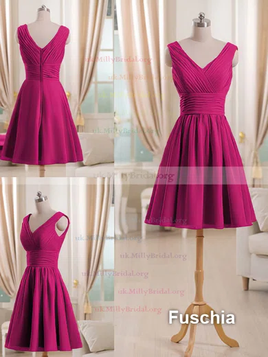 V-Back Light Watermelon Chiffon Short Bridesmaid Dress with Unattached popular Sash