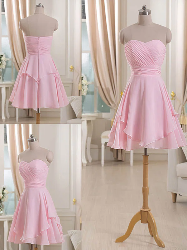Short/Mini Ruffles Sweetheart Chiffon Good Pink Bridesmaid Dresses #UKM01012513