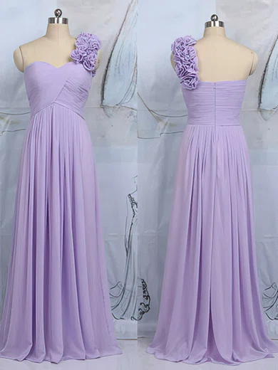 Chiffon Flower(s) Sheath/Column Unique Lilac One Shoulder Bridesmaid Dress #UKM01012545