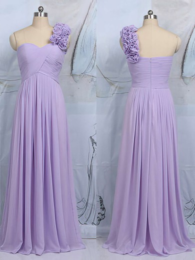 Chiffon Flower(s) Sheath/Column Unique Lilac One Shoulder Bridesmaid Dress #UKM01012545