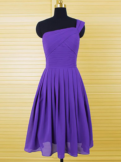 One Shoulder Ruffles Chiffon Elegant Knee-length Purple Bridesmaid Dresses #UKM01012554