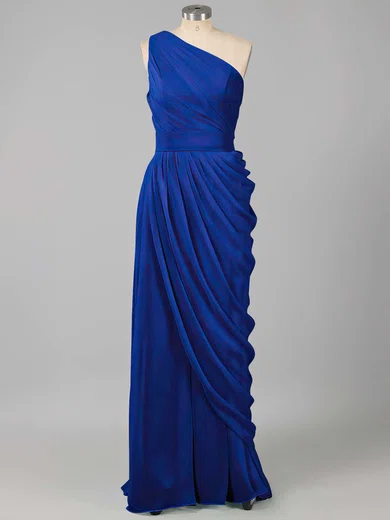 Sheath/Column Chiffon Ruched One Shoulder Casual Bridesmaid Dresses #UKM01012578