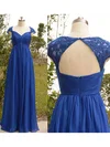 Floor-length Cap Straps Royal Blue Chiffon Appliques Lace Sweetheart Mother of the Bride Dress #UKM01021567