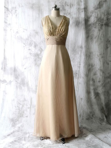 A-line Good Lace Chiffon with Pleats V-neck Zipper Back Mother of the Bride Dresses #UKM01021589
