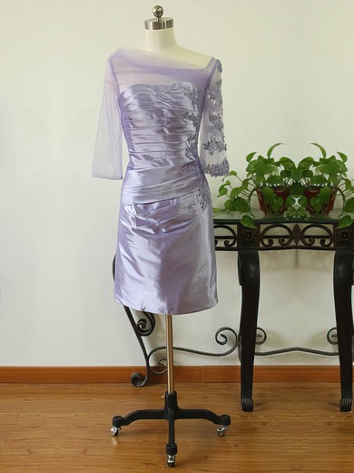 Short/Mini Lavender Tulle Silk-like Satin Appliques Lace 3/4 Sleeve Square Neckline Mother of the Bride Dresses #UKM01021591