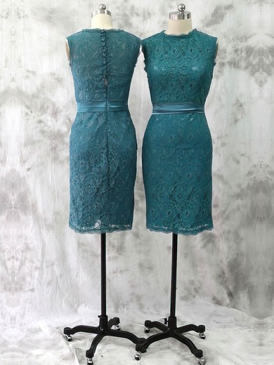 Scoop Neck Covered Button Green Lace Sashes / Ribbons Knee-length Mother of the Bride Dresses #UKM01021592