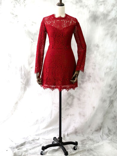 Scoop Neck Red Lace Short/Mini Long Sleeve Different Mother of the Bride Dress #UKM01021613