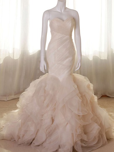 Trumpet/Mermaid Sweetheart Tulle Court Train Wedding Dresses With Tiered #UKM00020555