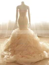 Trumpet/Mermaid Lace-up White Organza Tiered Court Train Wedding Dresses #UKM00020555