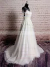 Short Sleeve Scoop Neck Tulle Satin Appliques Lace Famous Ivory Wedding Dresses #UKM00020569
